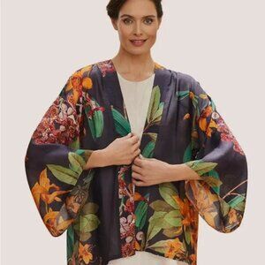 Powder‎ Tropical Floral Kimono Jacket Artsy Boho Tiger Botany Bliss OS B43